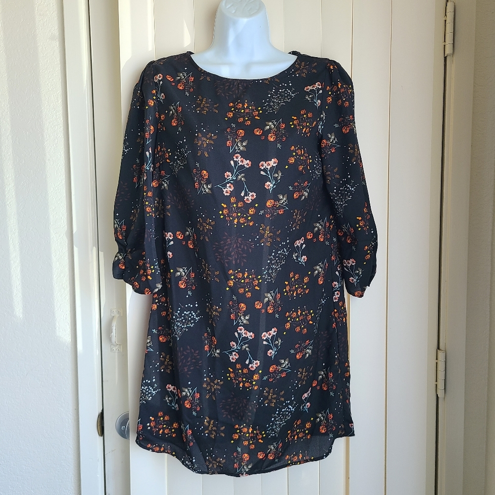 Sfera Casual Black & Floral Dress, EU Women's Size M